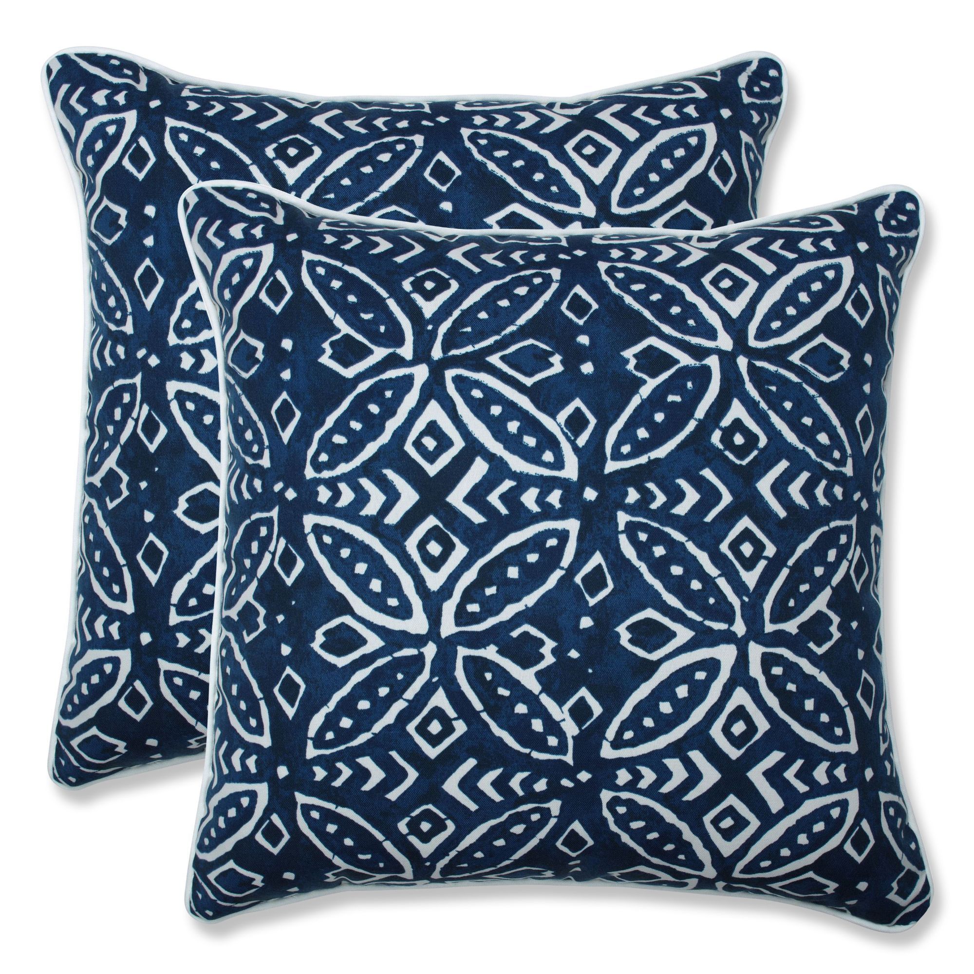 CC Home Furnishings Set of 2 Blue and White UV Resistant Patio Square Throw Pillow 16.5"