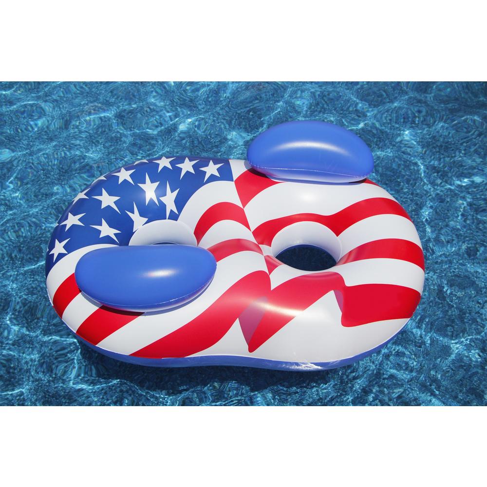Swim Central 65" Inflatable Patriotic American Flag Duo Circular Swimming Pool Lounger