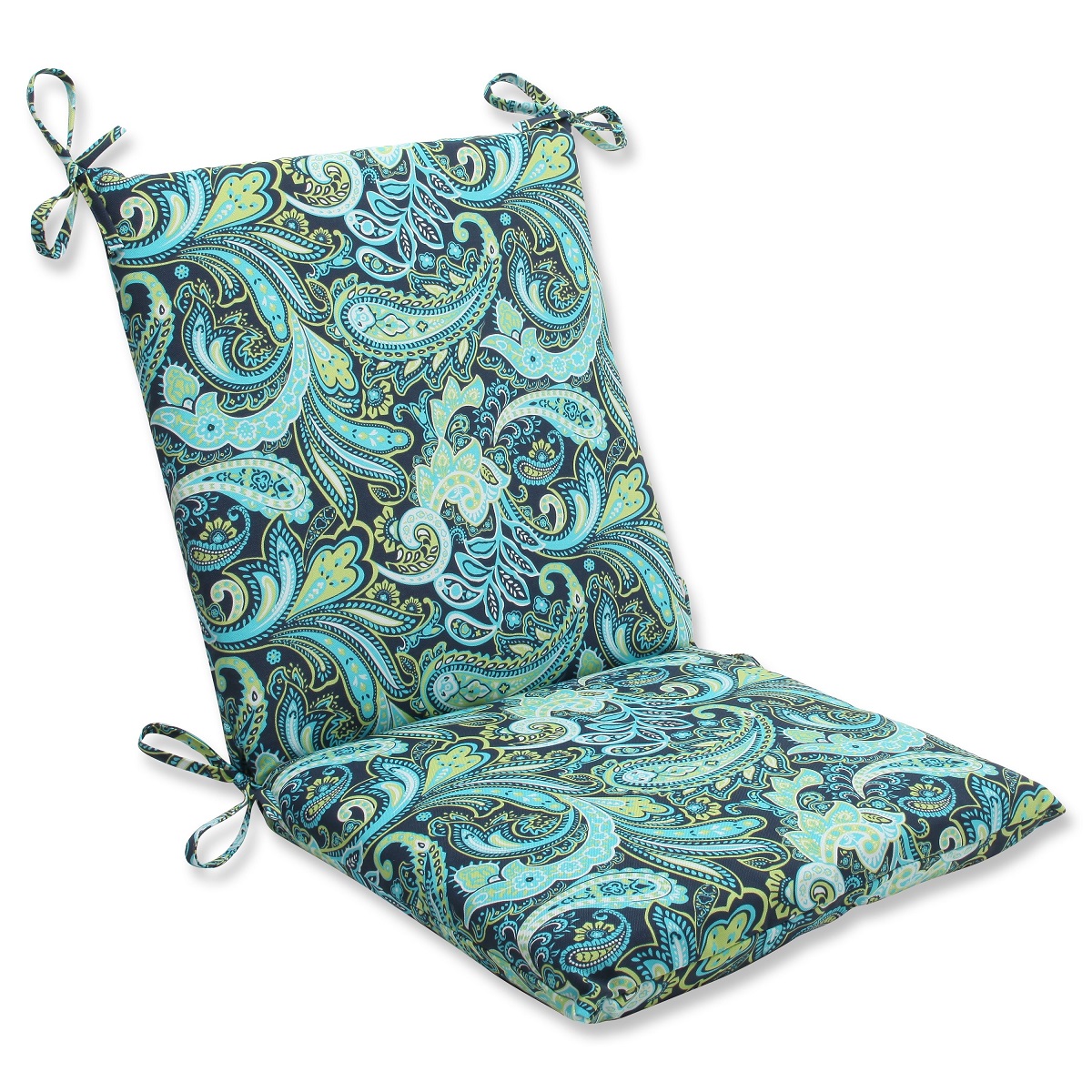 Pillow Perfect 36.5" Blue and Green Paisley Outdoor Patio Chair Cushion