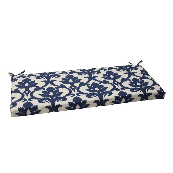 CC Outdoor Living 45" Navy Blue and White Victorian Floral Outdoor Patio Bench Cushion with Ties