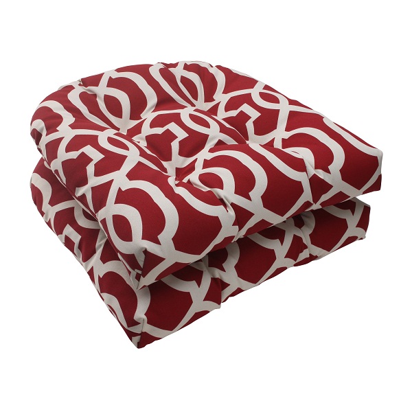 CC Outdoor Living Set of 2 Moroccan Mosaic Red Outdoor Wicker Patio Furniture Chair Cushions 19"