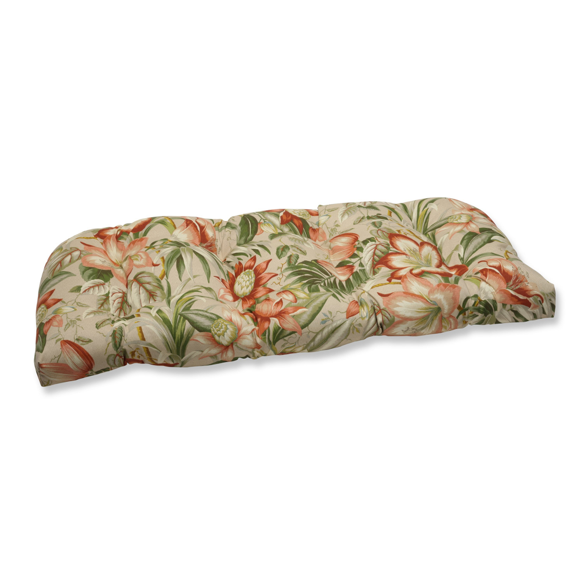 Pillow Perfect 44" Green and Red Tropical Garden Decorative Outdoor Patio Wicker Loveseat Cushion
