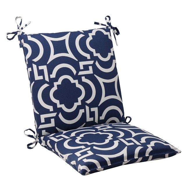 CC Outdoor Living 36.5" Geometric Navy Blue Sky Outdoor Squared Patio Chair Cushion with Ties