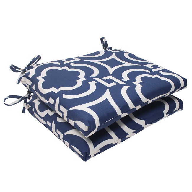 CC Outdoor Living Set of 2 Geometric Navy Sky Blue Outdoor Squared Patio Seat Cushions 18.5"