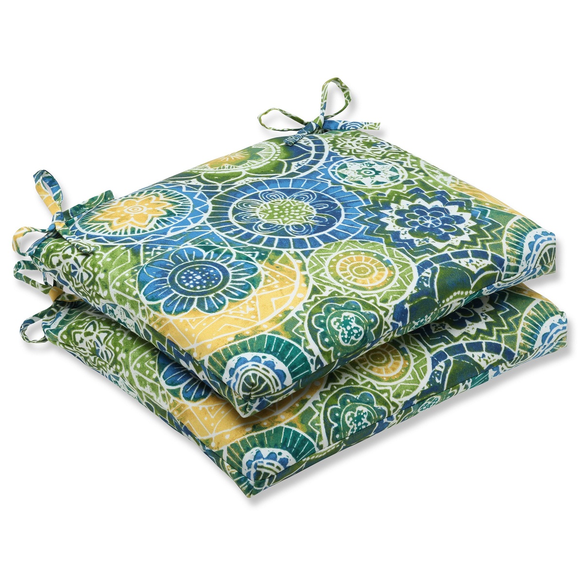 CC Outdoor Living Set of 2 Laguna Mosaico Blue, Green and Yellow Outdoor Patio Chair Cushions 18.5"