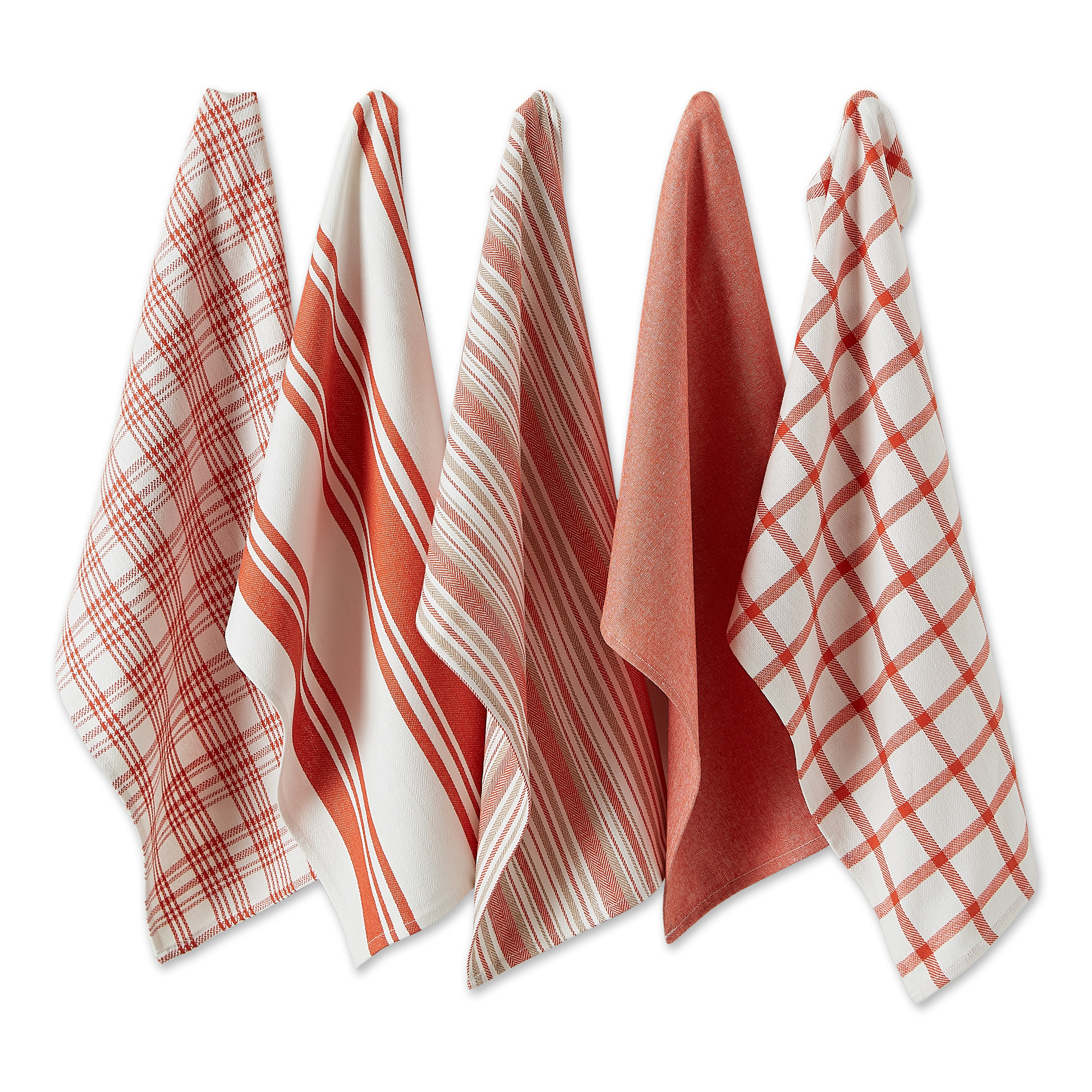 Contemporary Home Living Set of 5 Assorted Red and White Spice Woven Dish Towel, 28"