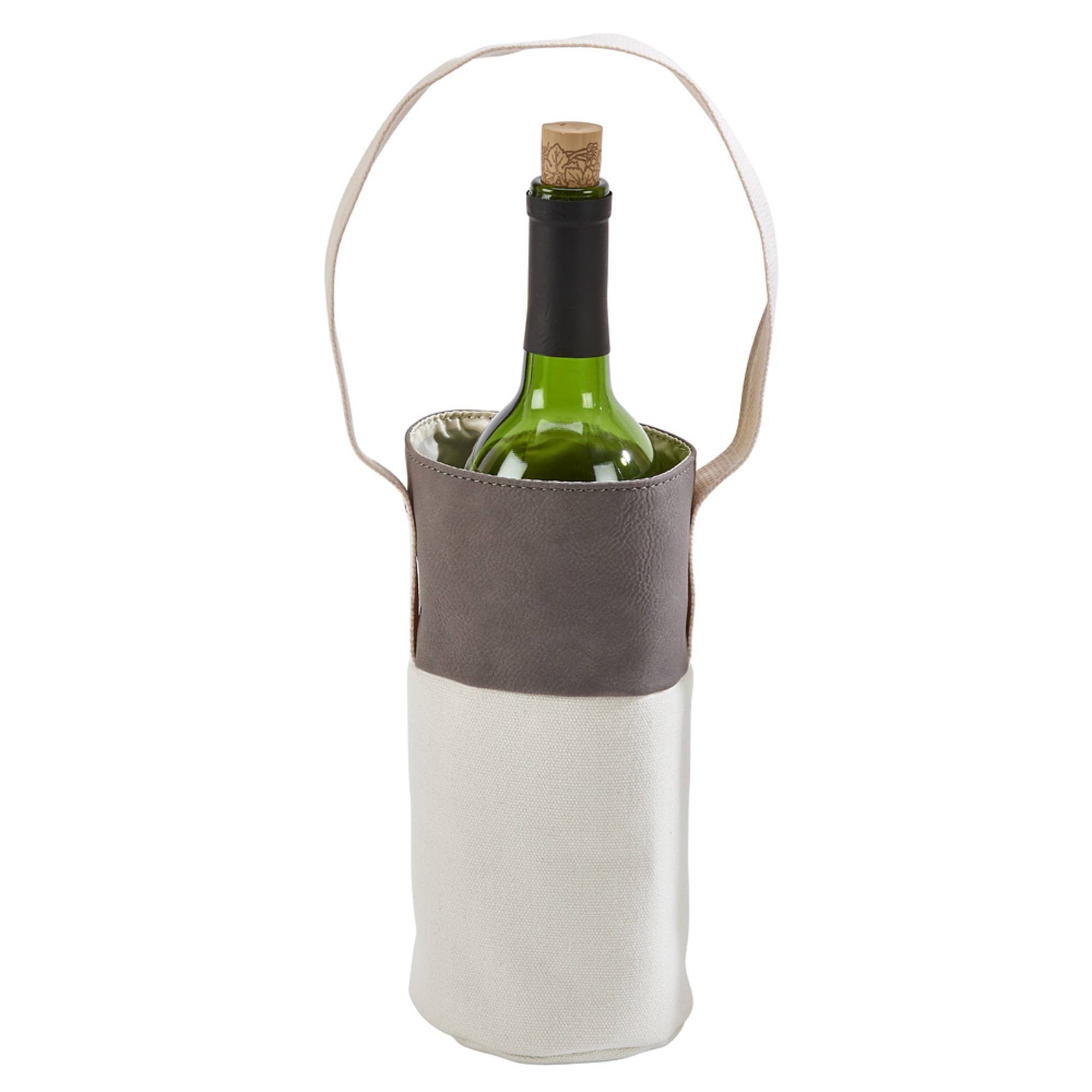 Contemporary Home Living 16" Gray and White Leatherette Wine Tote