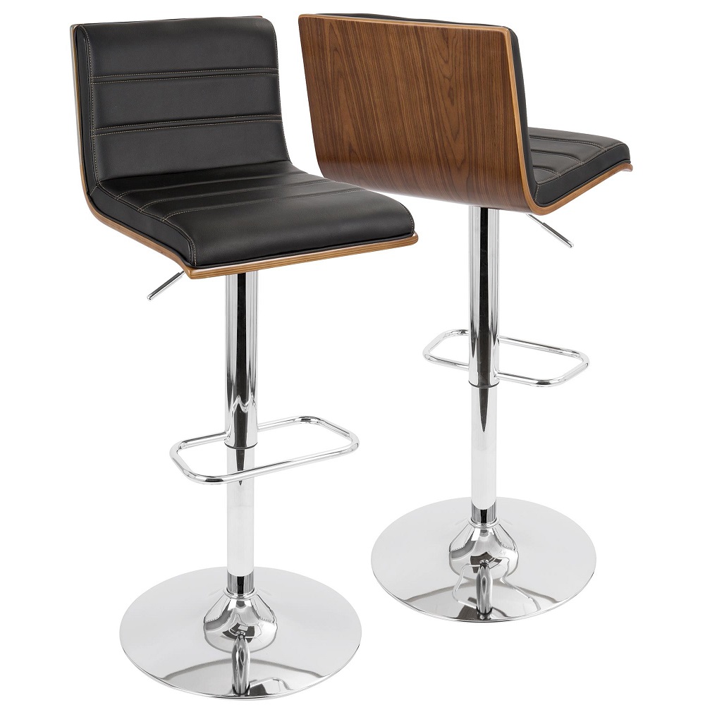Contemporary Home Living 40.5" Matte Black Leather with Wood and Chrome Base Adjustable Vasari Barstool