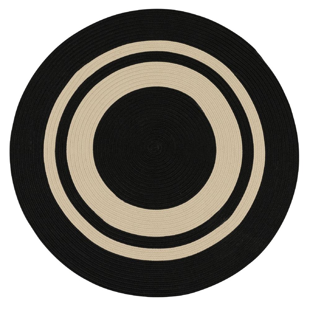 Colonial Mills 4' Black and Beige Round Handmade Braided Area Throw Rug