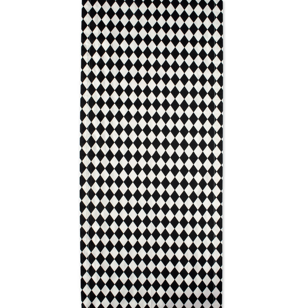 CC Home Furnishings 108" x 14" Black and White Harelquin Print Table Runner