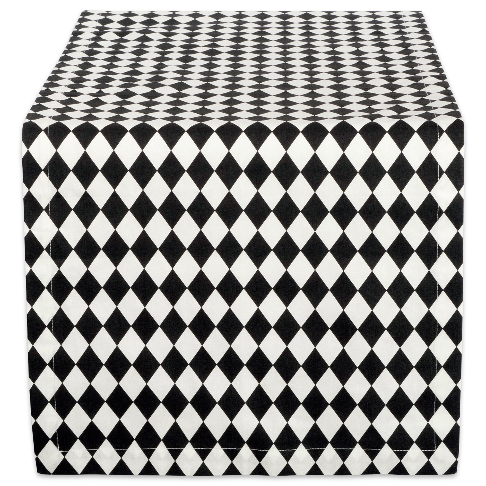 CC Home Furnishings 108" x 14" Black and White Harelquin Print Table Runner