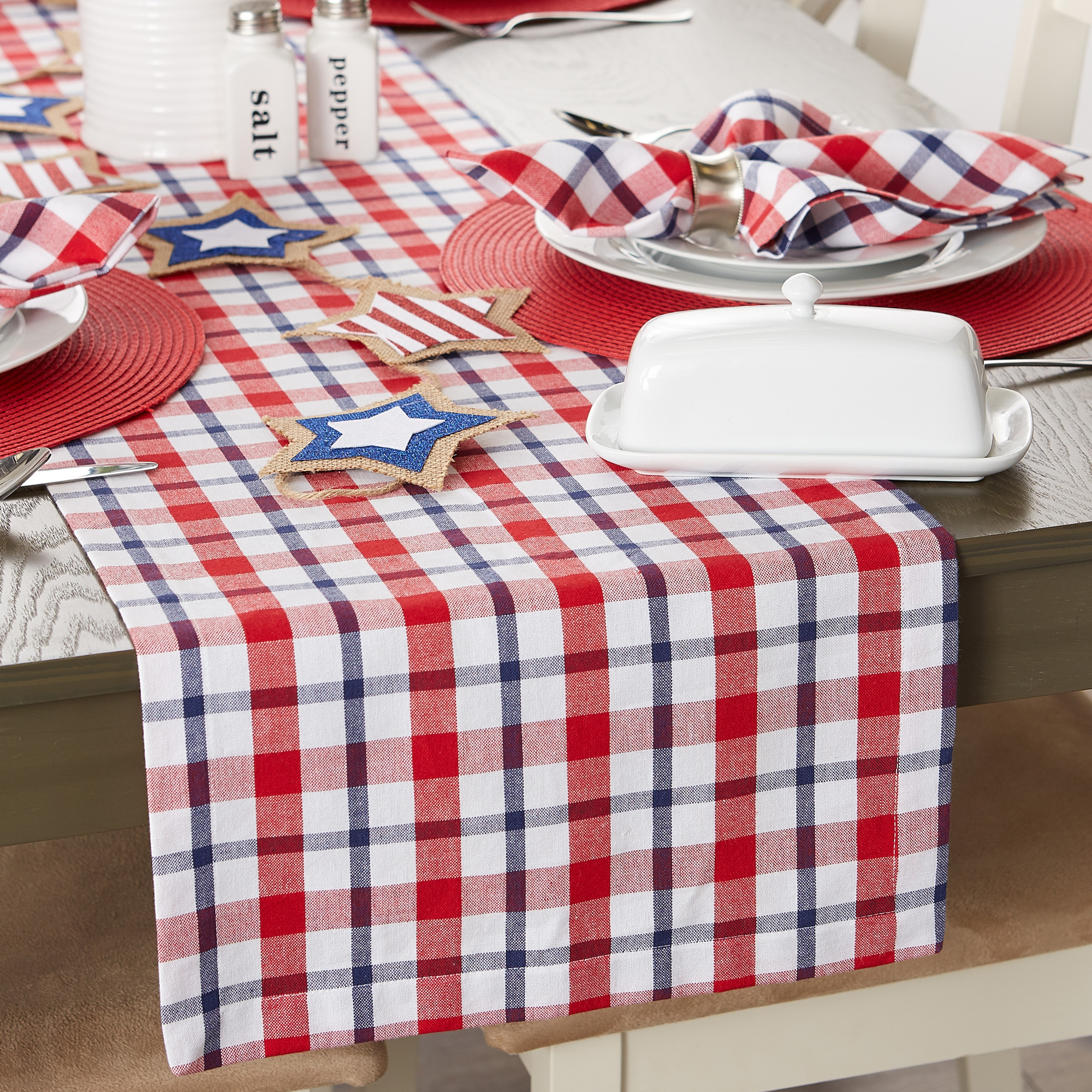 Contemporary Home Living 14" x 108" Red and White Plaid Table Runner