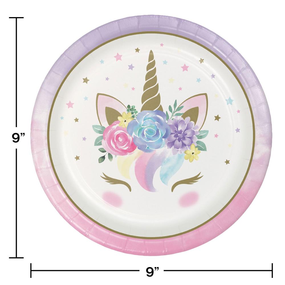 Party Central Club Pack of 96 White and Pink Unicorn Baby Shower Circle Plates 9"