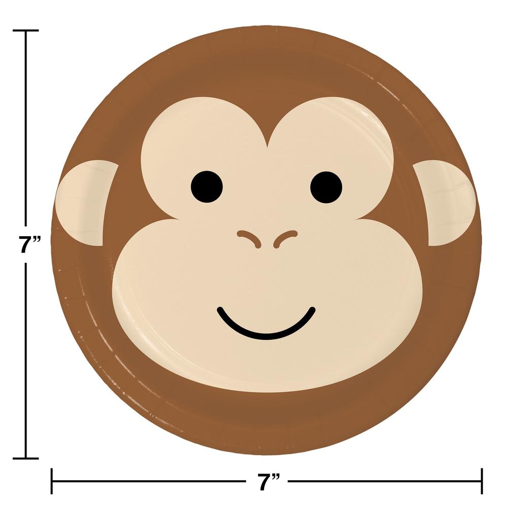 Party Central Club Pack of 96 Brown and Black Disposable Monkey Face Paper Round Party Luncheon Plates 7"