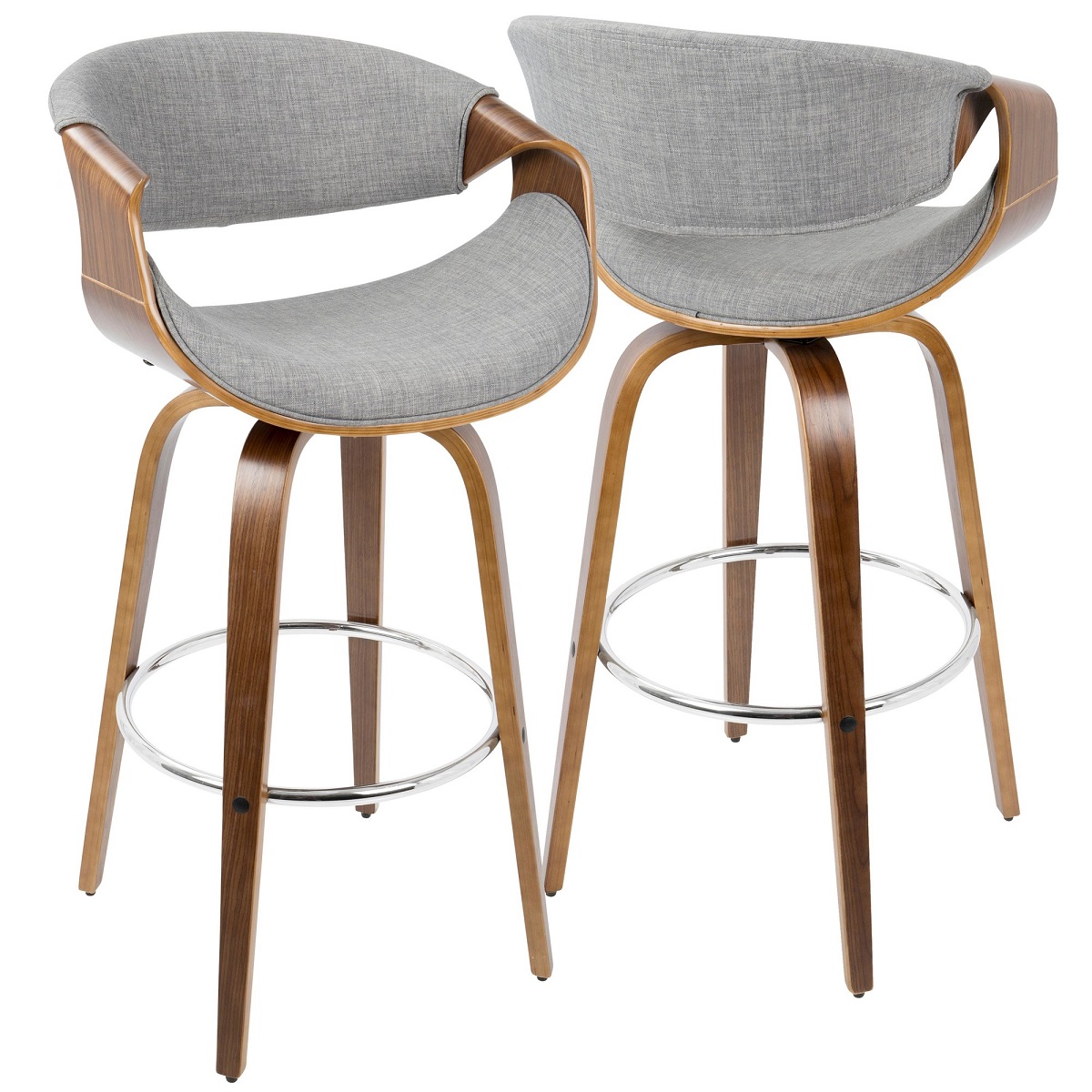 Contemporary Home Living Set Of 2, Leather Swivel Barstools Gray