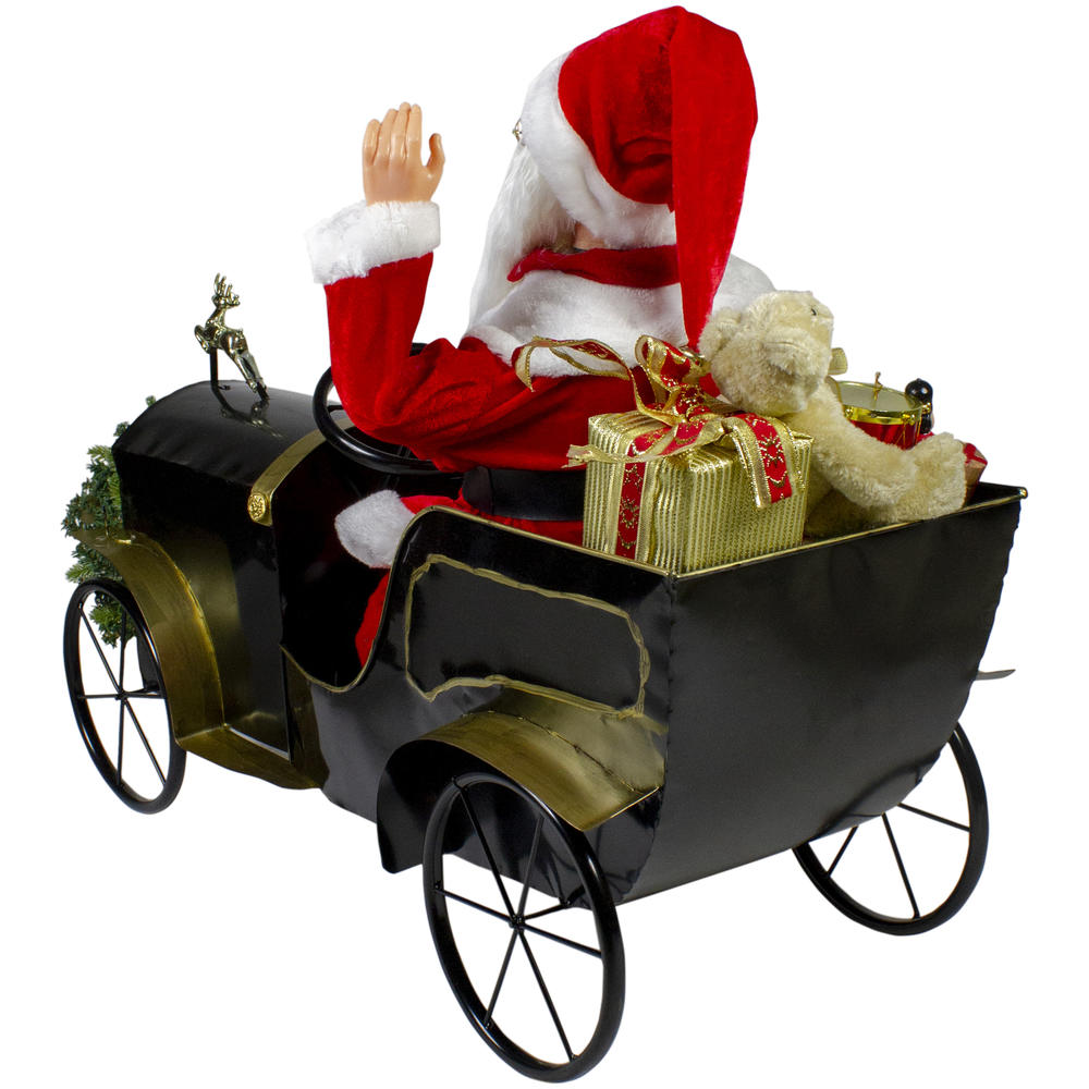 Northlight 33" Santa Delivering Presents in a Black and Gold Vintage Car Christmas Decoration