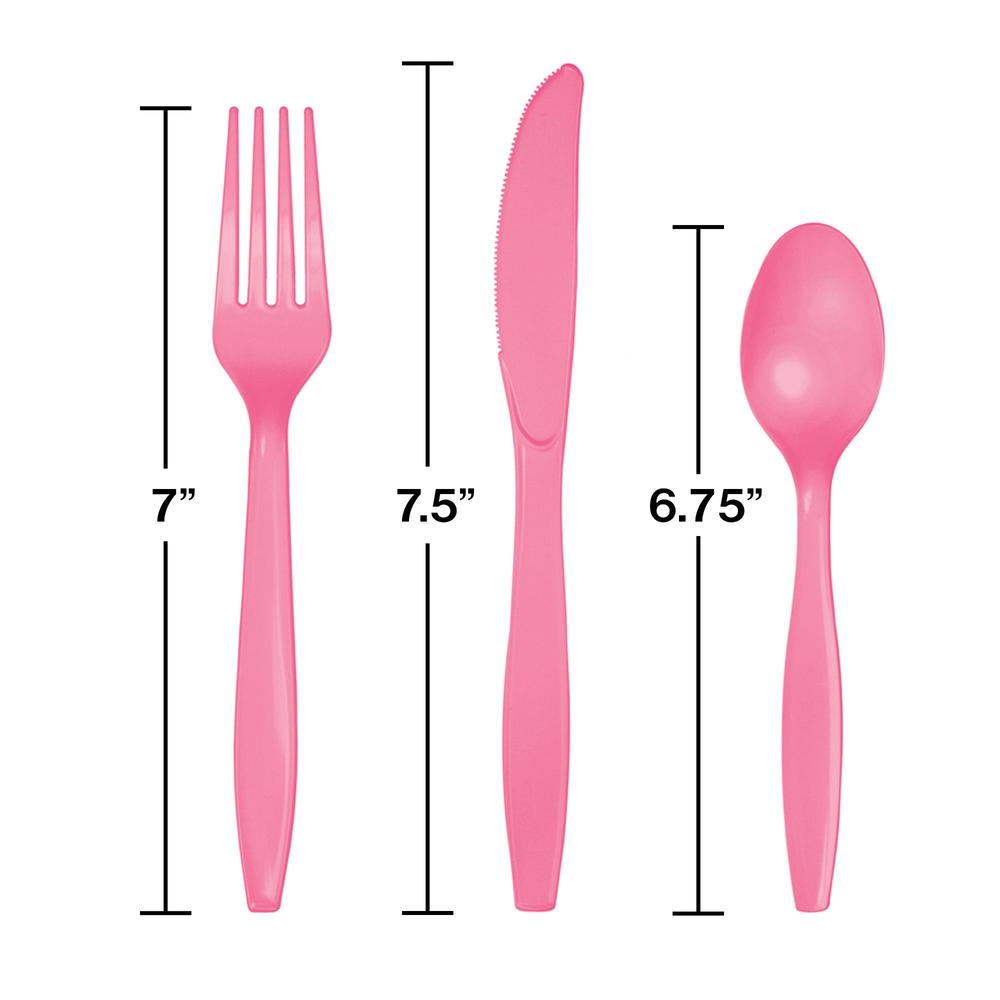 Party Central Club Pack of 288 Cotton Candy Pink Premium Heavy-Duty Plastic Party Knives, Forks and Spoons 7.5"