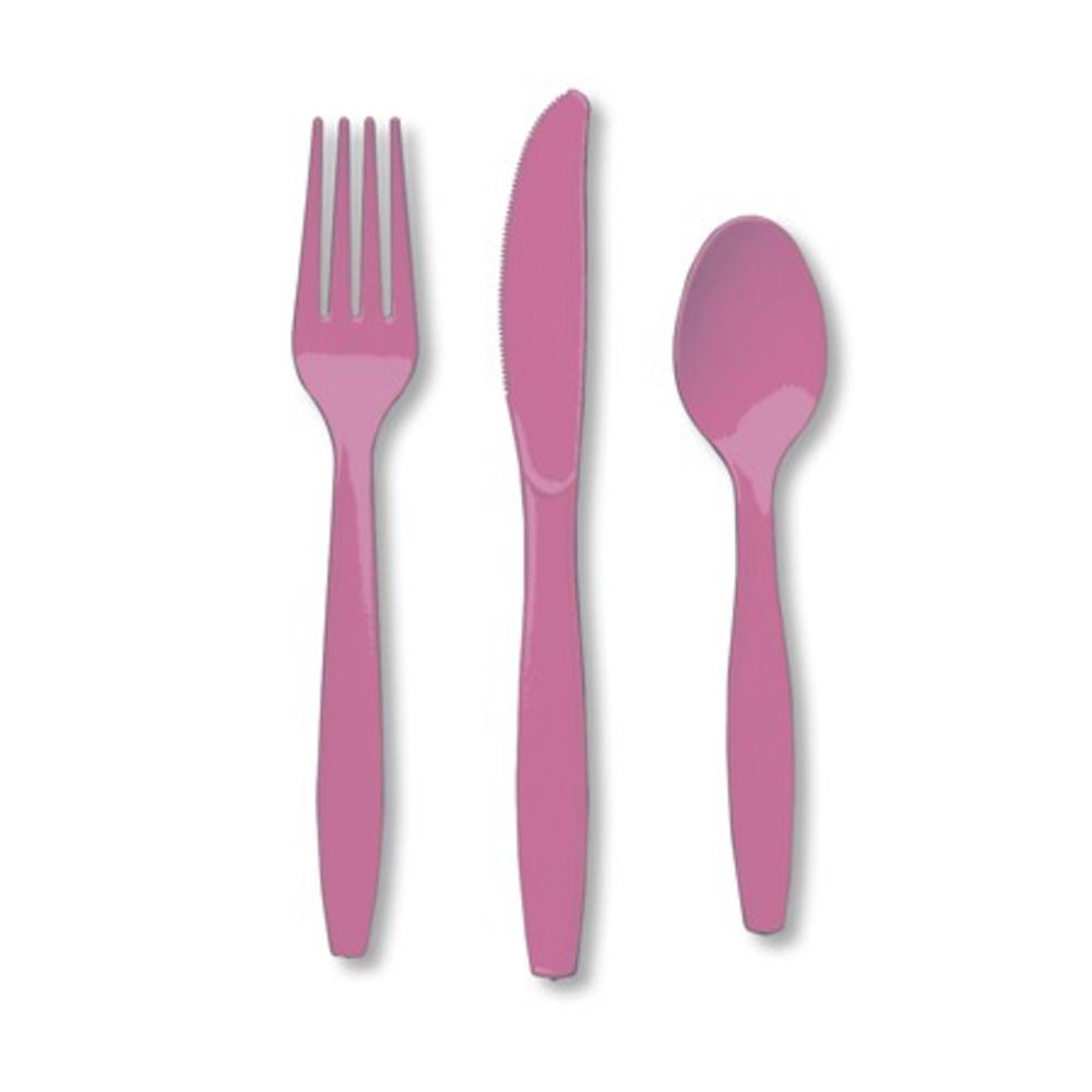 Party Central Club Pack of 288 Cotton Candy Pink Premium Heavy-Duty Plastic Party Knives, Forks and Spoons 7.5"