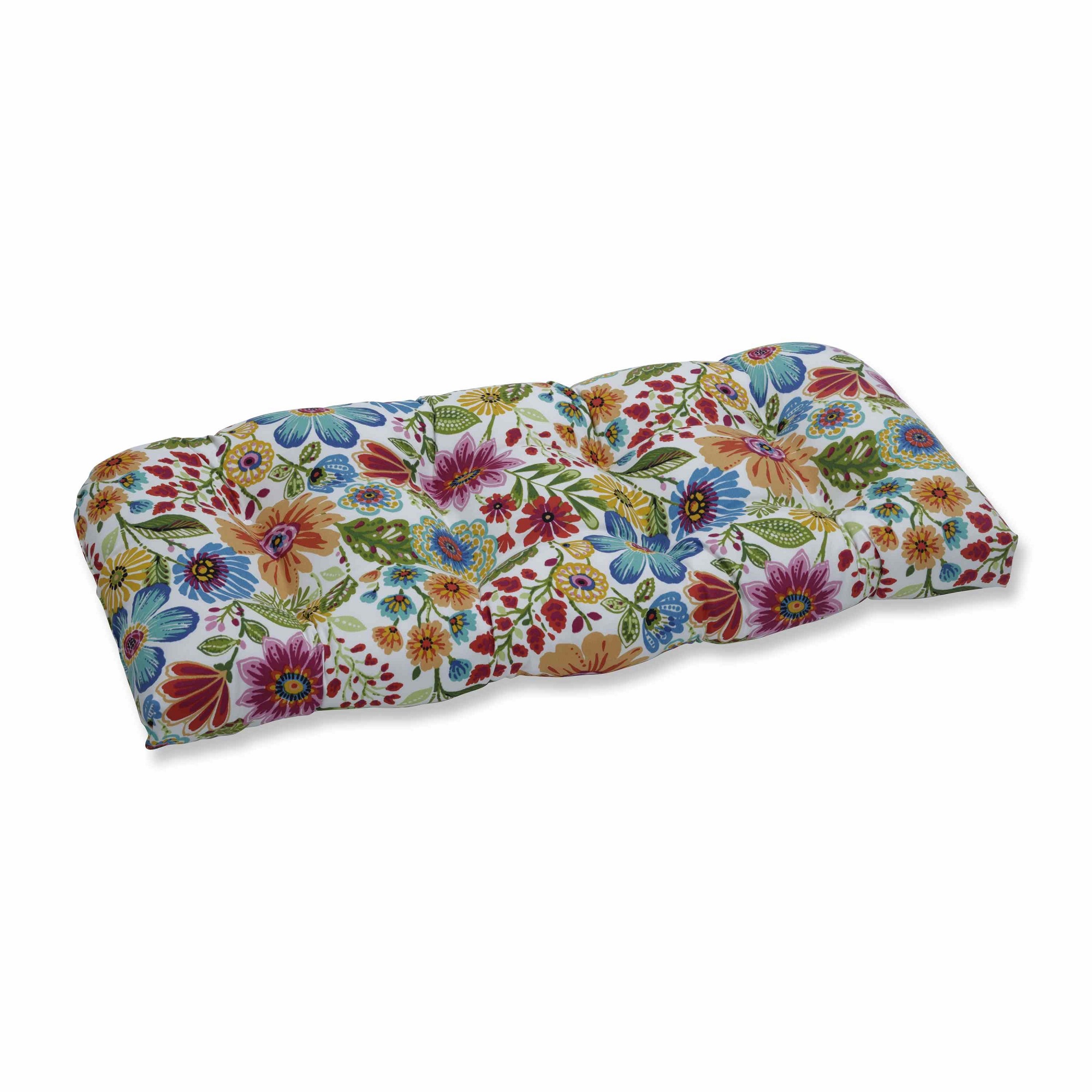 CC Home Furnishings 44" Vibrantly Colored Floral Pattern Outdoor Patio Wicker Loveseat Cushion