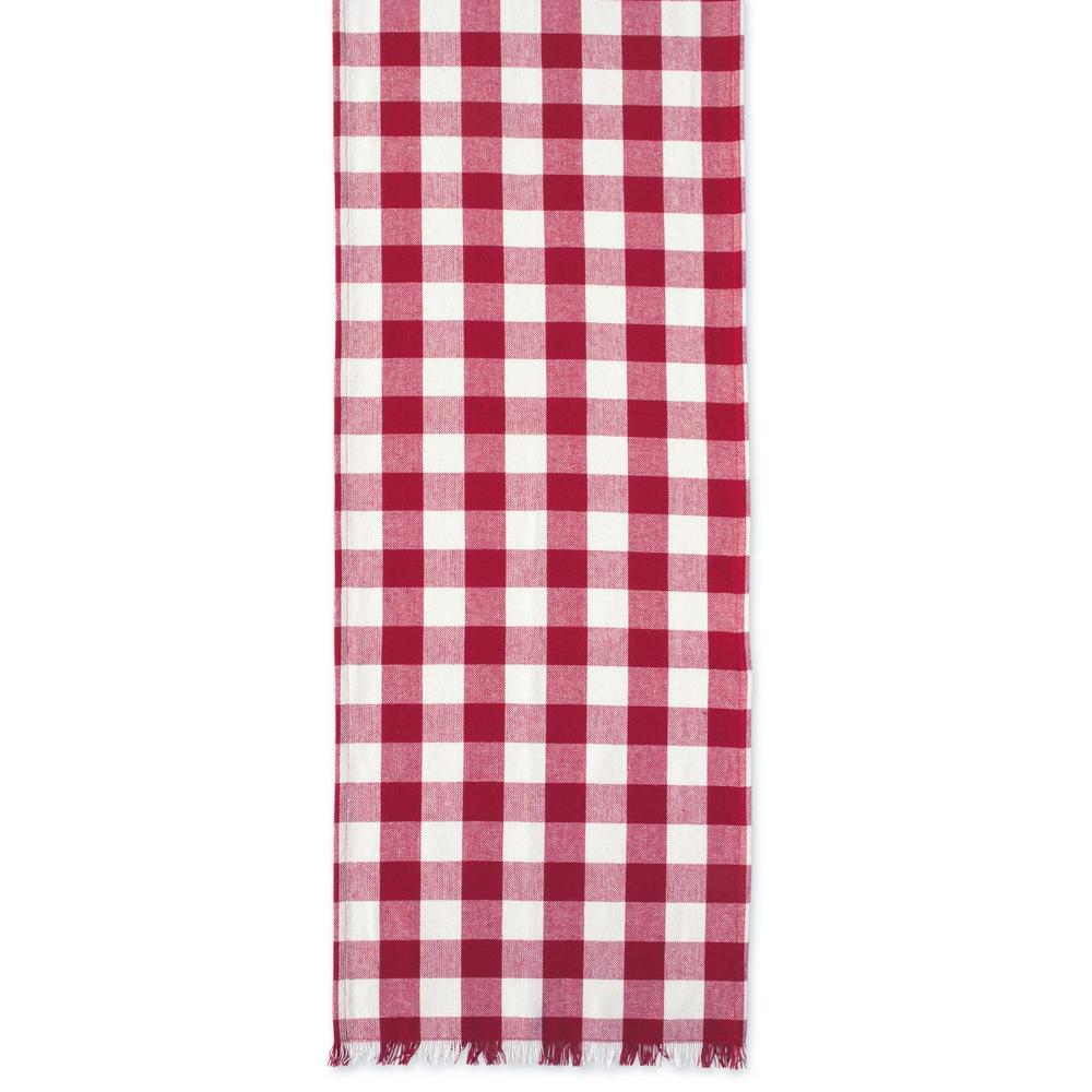 Contemporary Home Living 72" Red and White Checkered Rectangular Table Runner with Fringes