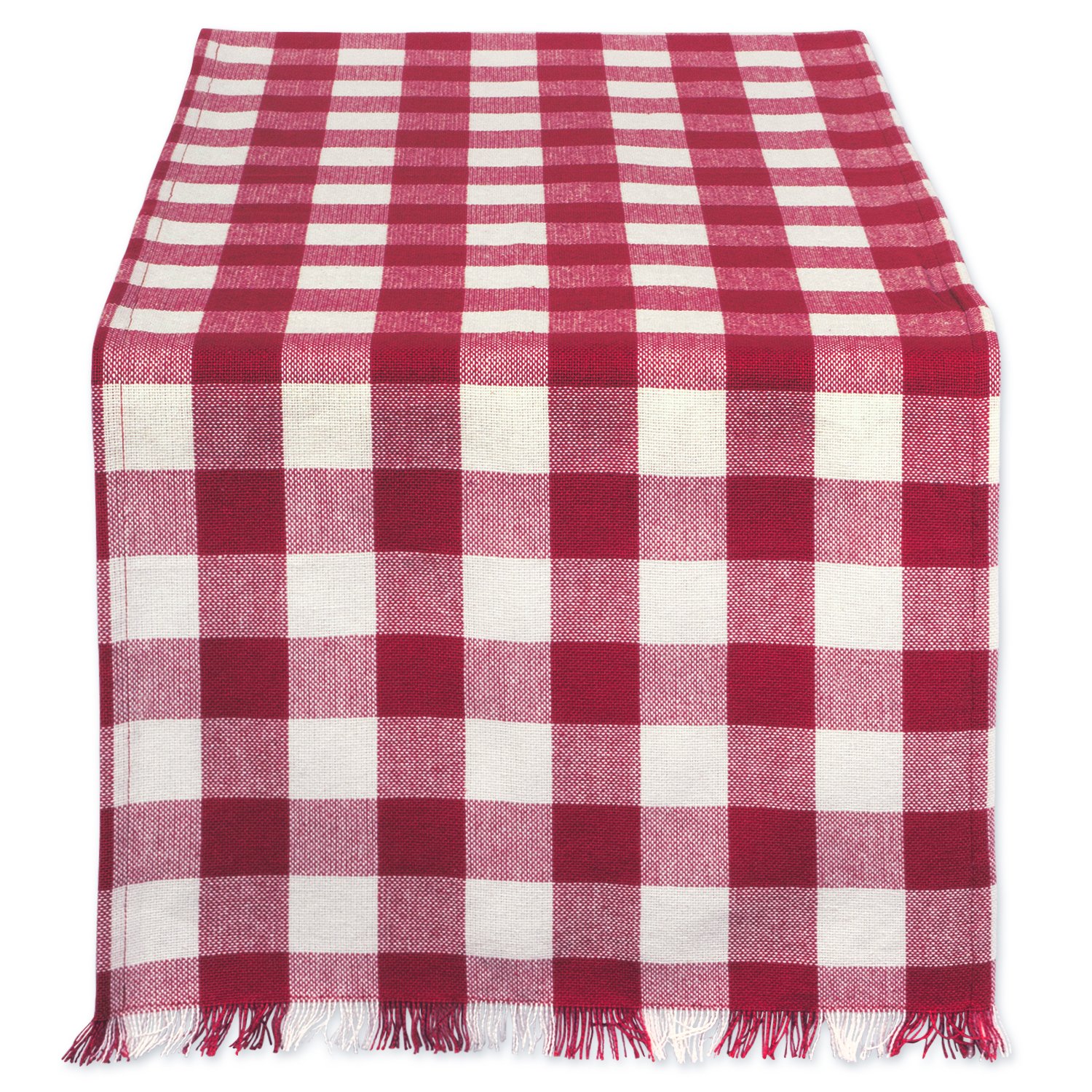 Contemporary Home Living 72" Red and White Checkered Rectangular Table Runner with Fringes