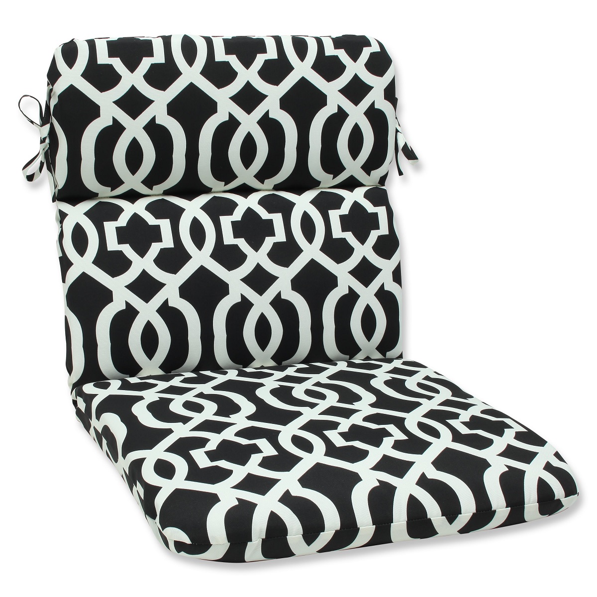 Pillow Perfect 40.5" Black and White Geometric Outdoor Patio Rounded Chair Cushion