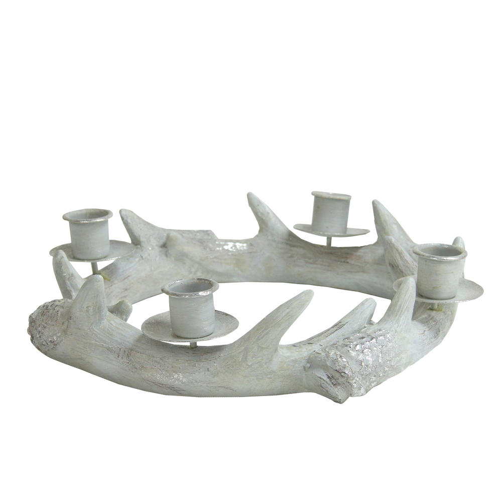 Northlight 10.25" Silver Distressed Finish Antler Wreath Candle Holder