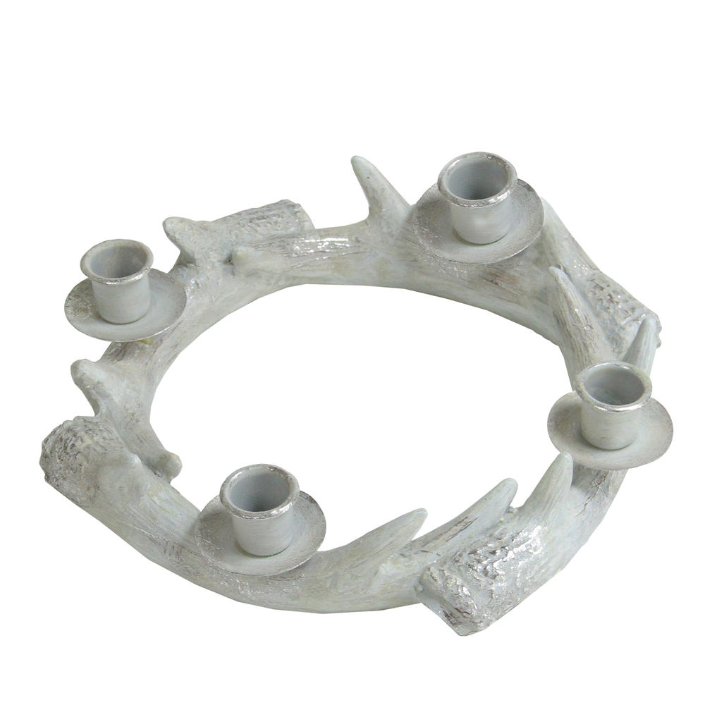 Northlight 10.25" Silver Distressed Finish Antler Wreath Candle Holder