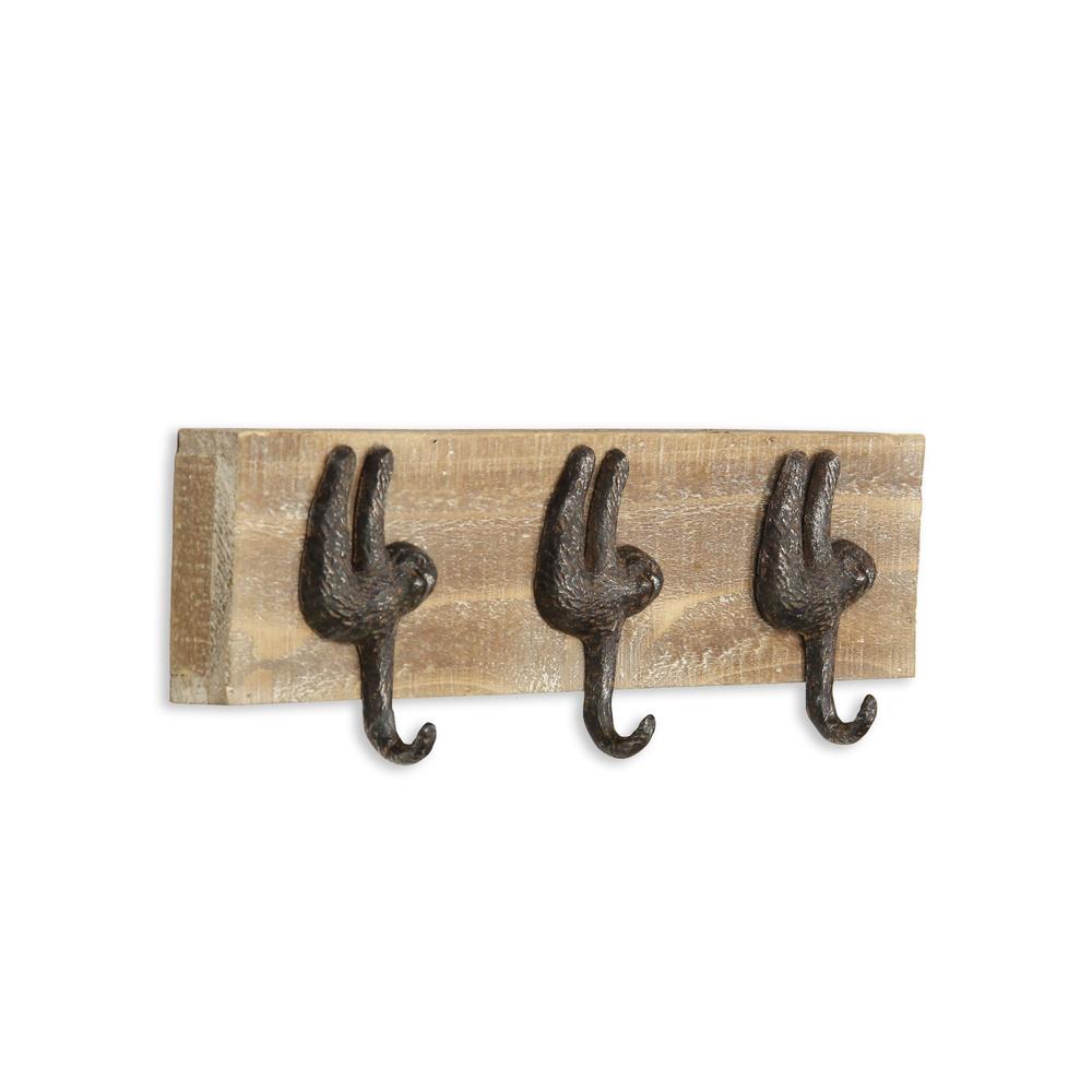 Contemporary Home Living 15.75" Brown and Black Sloth Themed 3-Hook Coat Hanger