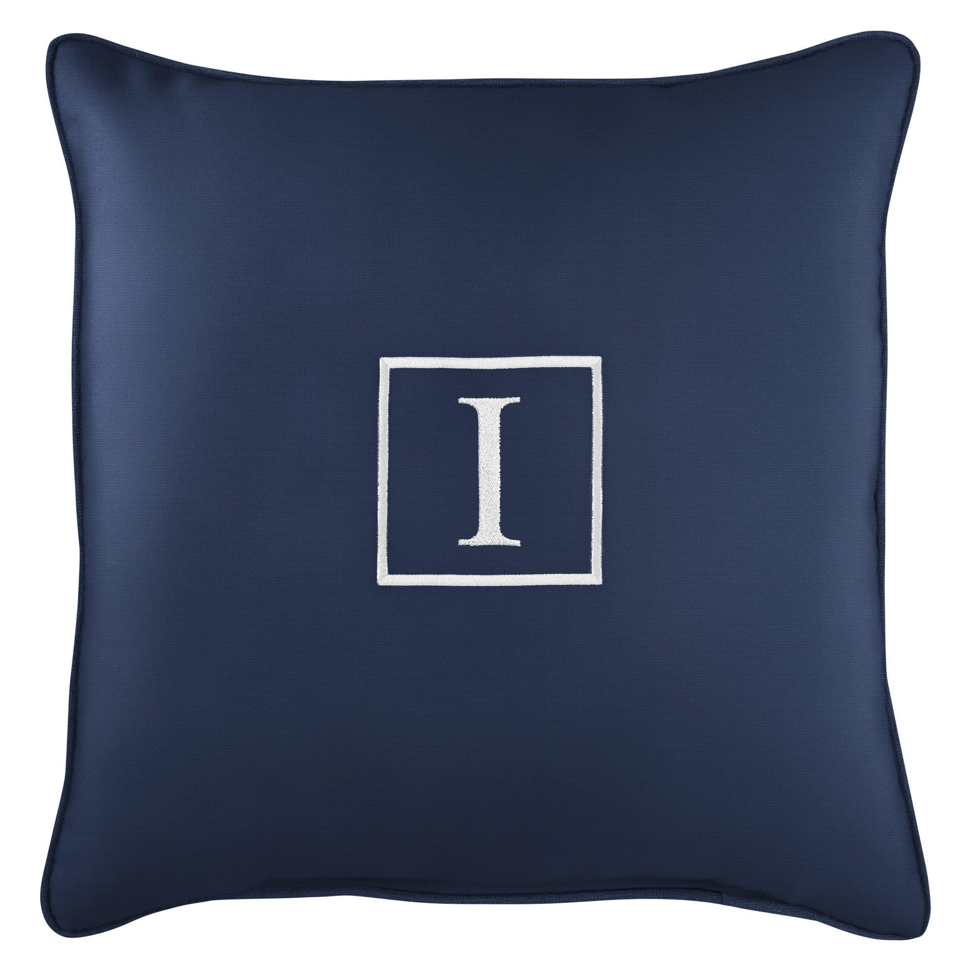 Outdoor Living and Style 18" Navy Blue Sunbrella Square Indoor/Outdoor Monogram "I" Single Embroidered Throw Pillow