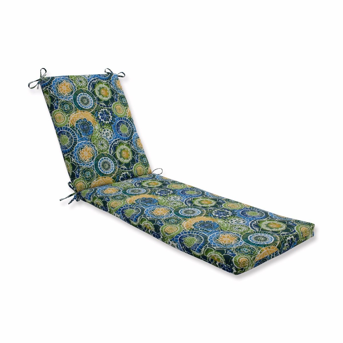 Pillow Perfect 80" Green and Blue Outdoor Patio Chaise Lounge Cushions with Ties