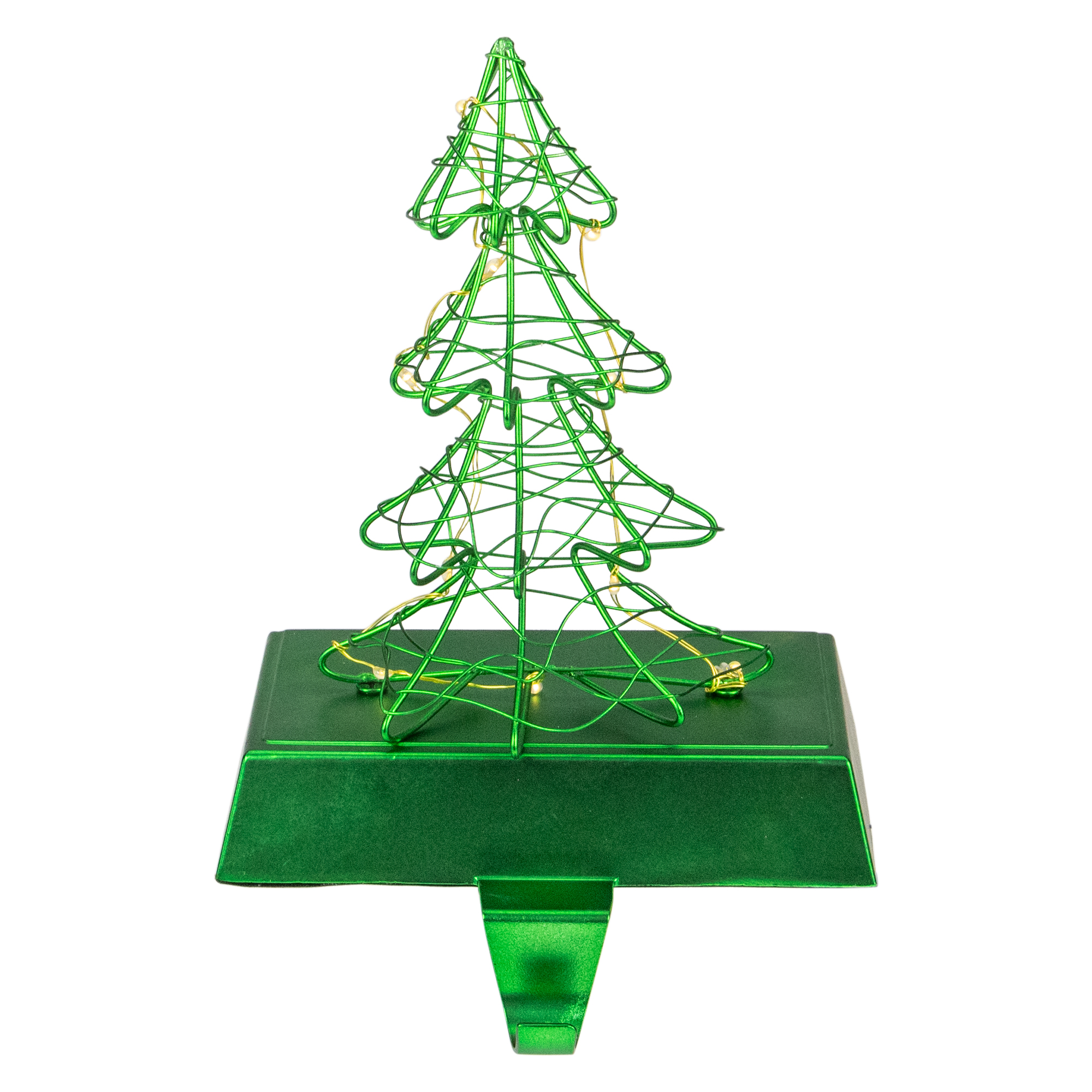 Northlight 8" LED Lighted Green Wired Christmas Tree Stocking Holder