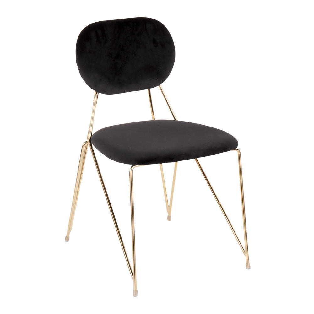 Contemporary Home Living Set of 2 Gold Metal with Black Velvet Contemporary Chair 32.25"