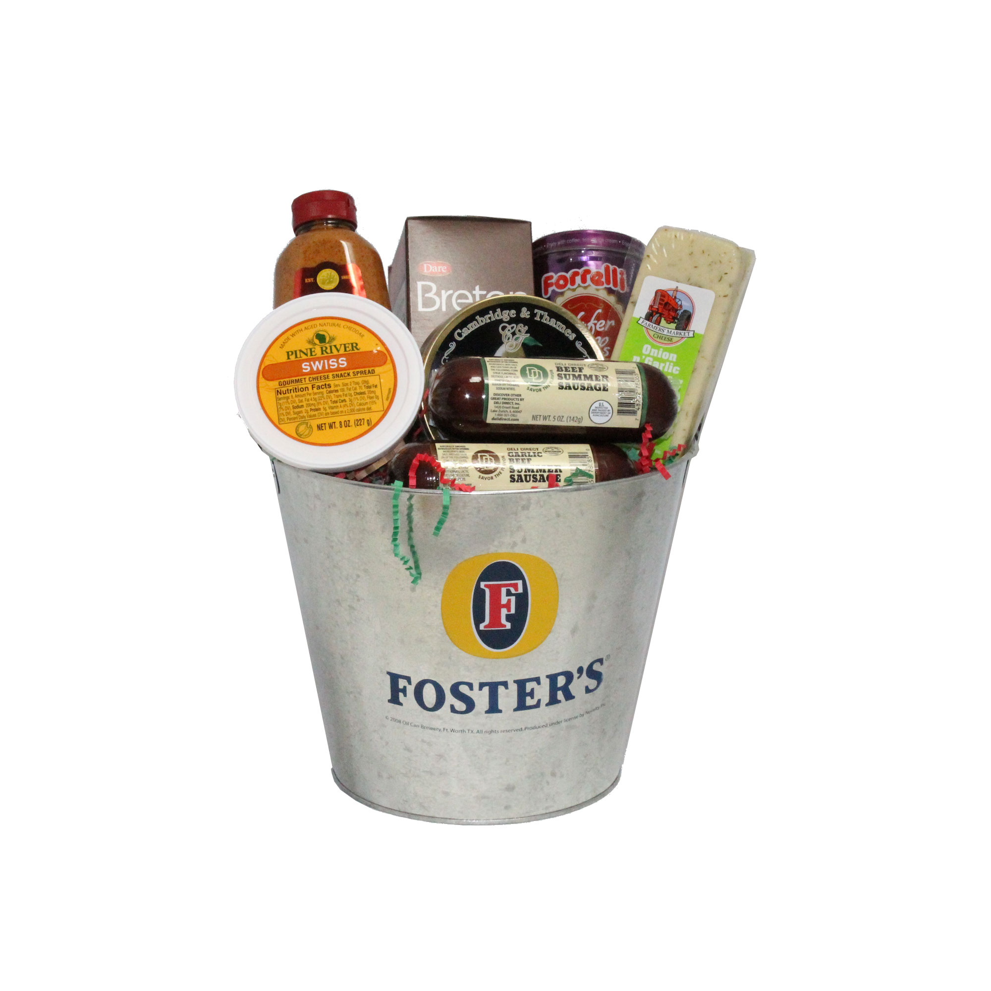 CC Home Furnishings 9pc Silver and Blue Fosters Beer Bucket with Goodies 20"