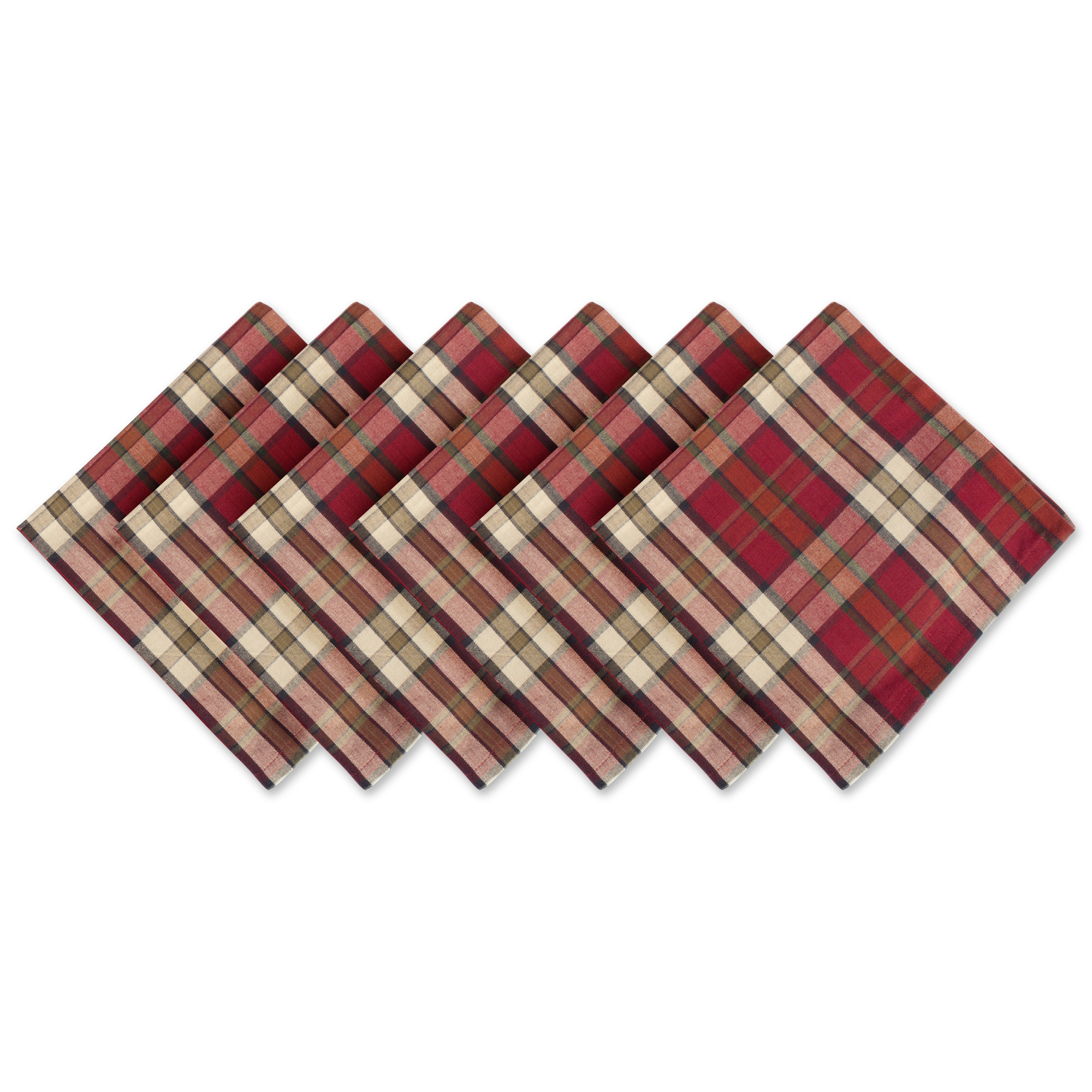 CC Home Furnishings Set of 6 Red and Black Plaid Patterned Square Napkins 20”