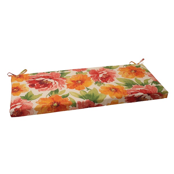 Pillow Perfect 45" White and Red Floral Outdoor Patio Bench Cushion