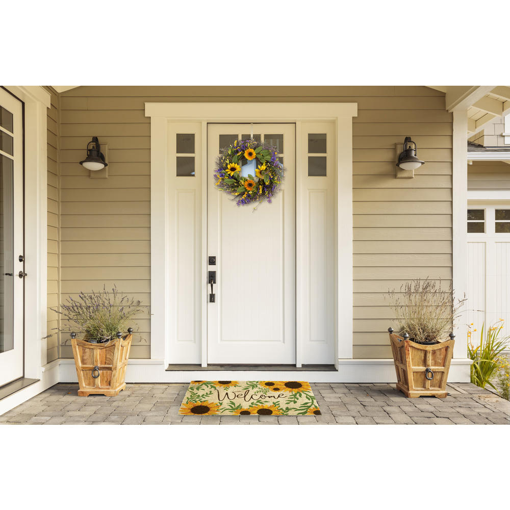 Contemporary Home Living 30" Durable and Non-Slip Doormat with "Sunflower Welcome" Design