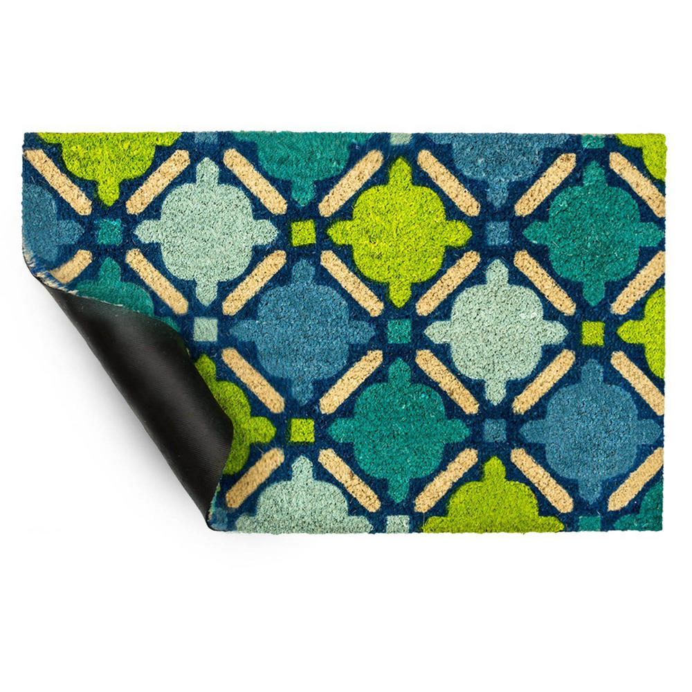 Contemporary Home Living 18" x 30" Blue, Green, and Beige Durable and Non-Slip Doormat with "Blue Mosaic" Design
