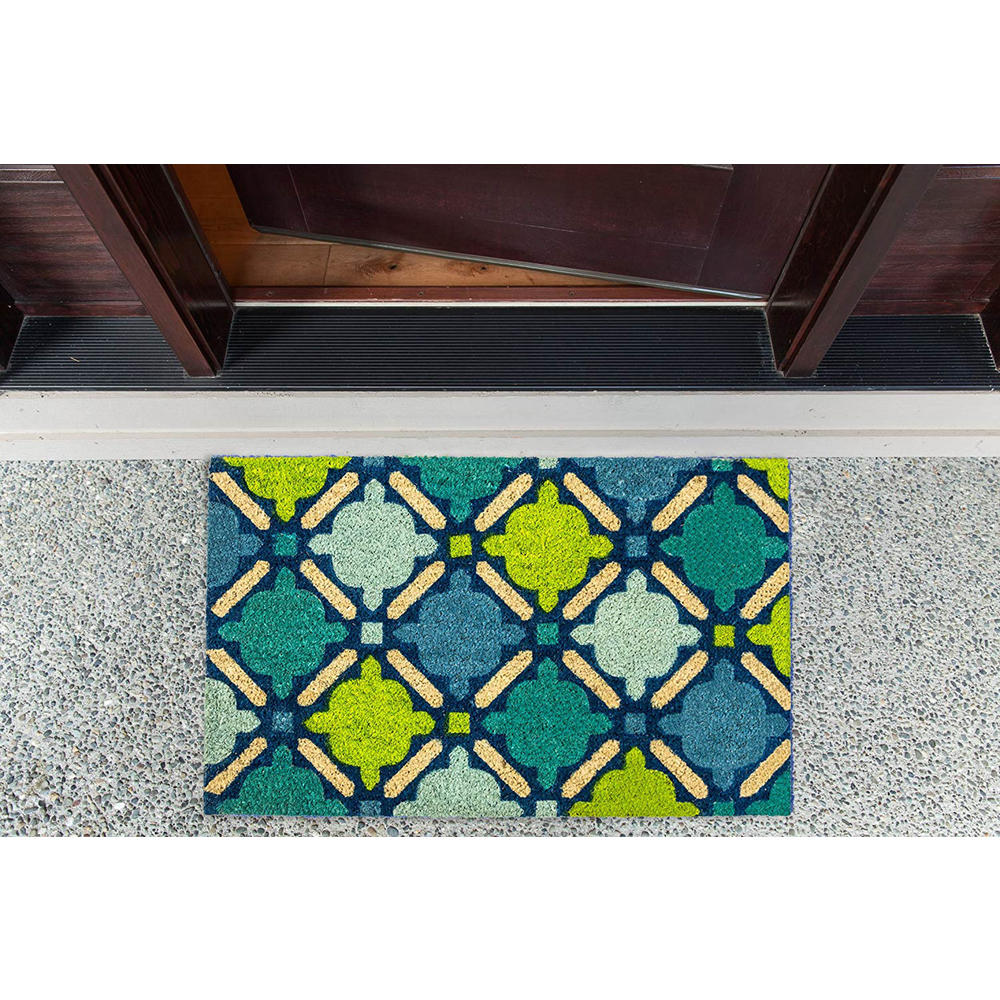 Contemporary Home Living 18" x 30" Blue, Green, and Beige Durable and Non-Slip Doormat with "Blue Mosaic" Design