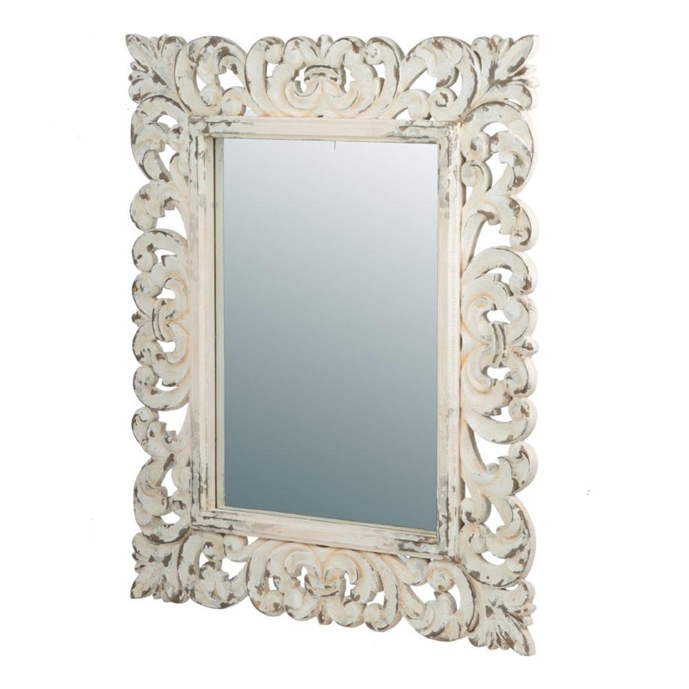 CC Home Furnishings 54.25" White Country Chic Antique Style Wooden Framed Rectangular Wall Mounted Mirror