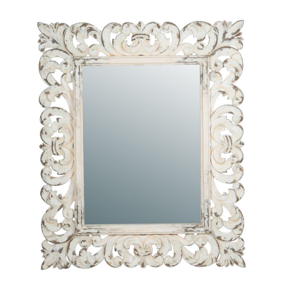 CC Home Furnishings 54.25" White Country Chic Antique Style Wooden Framed Rectangular Wall Mounted Mirror