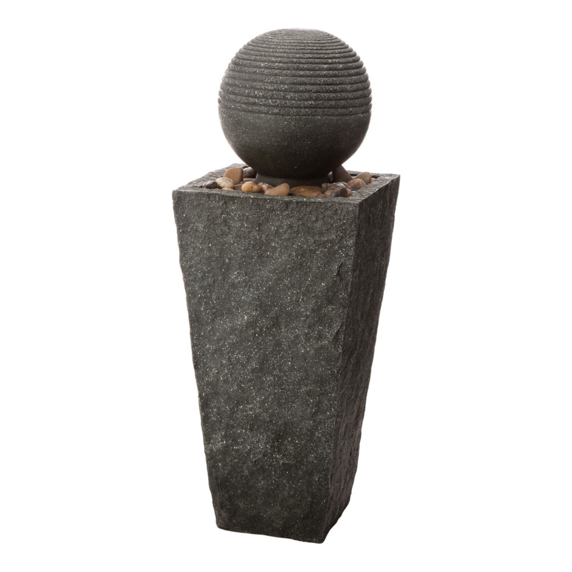 Glitzhome 31.5" Gray and White Rippling Floating Sphere Outdoor Garden Pedestal Fountain with LED Light