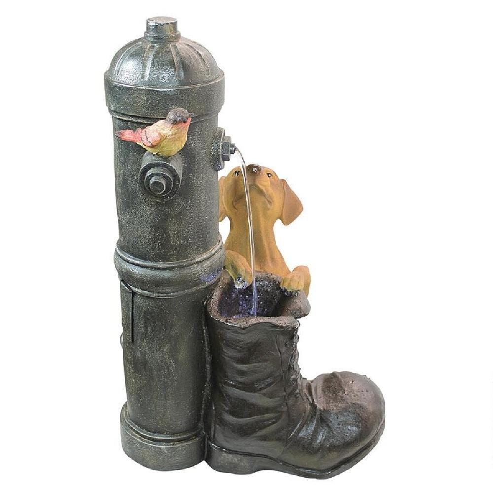 Outdoor Living and Style 24.5" Puppy Standing on Fire Hydrant Garden Fountain