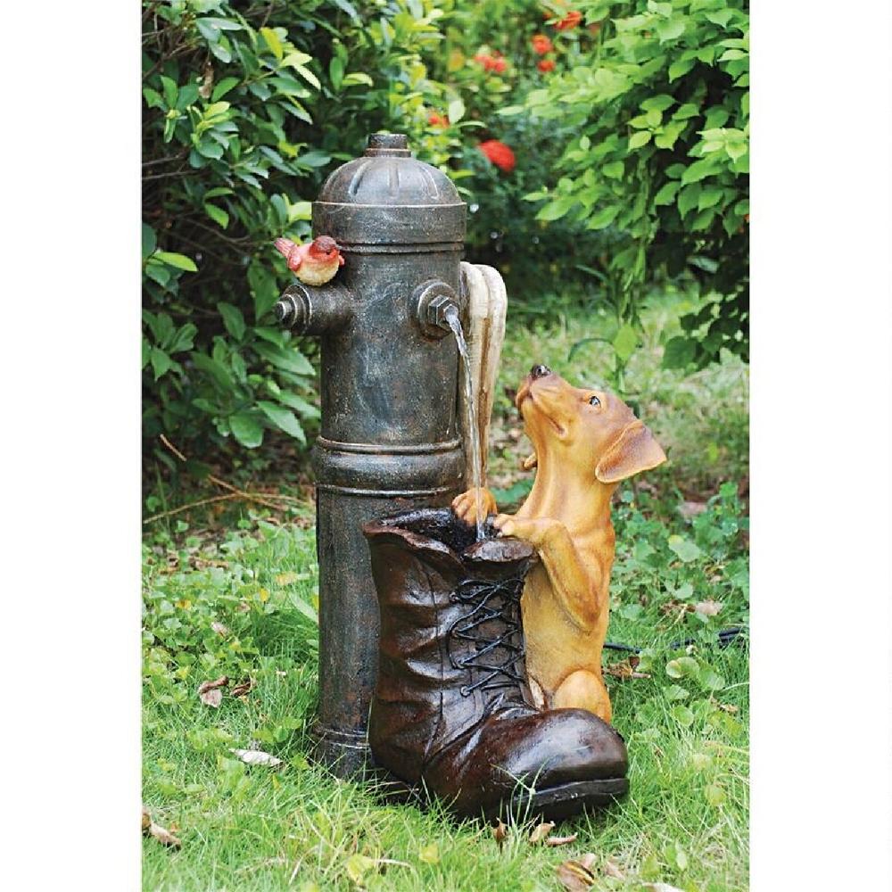 Outdoor Living and Style 24.5" Puppy Standing on Fire Hydrant Garden Fountain