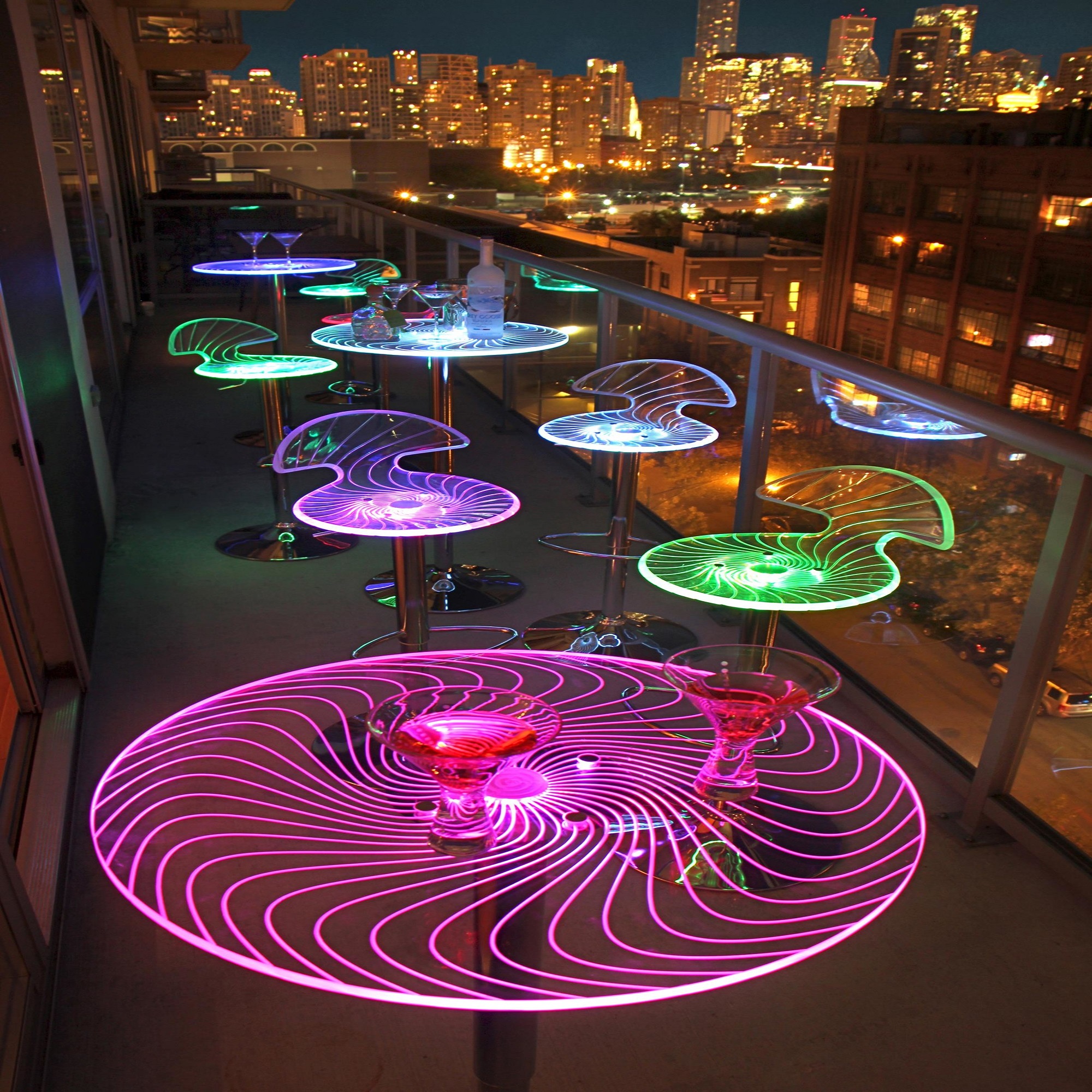 Contemporary Home Living 41” Multicolored Round Spyra Contemporary Light Up Adjustable Bar Table