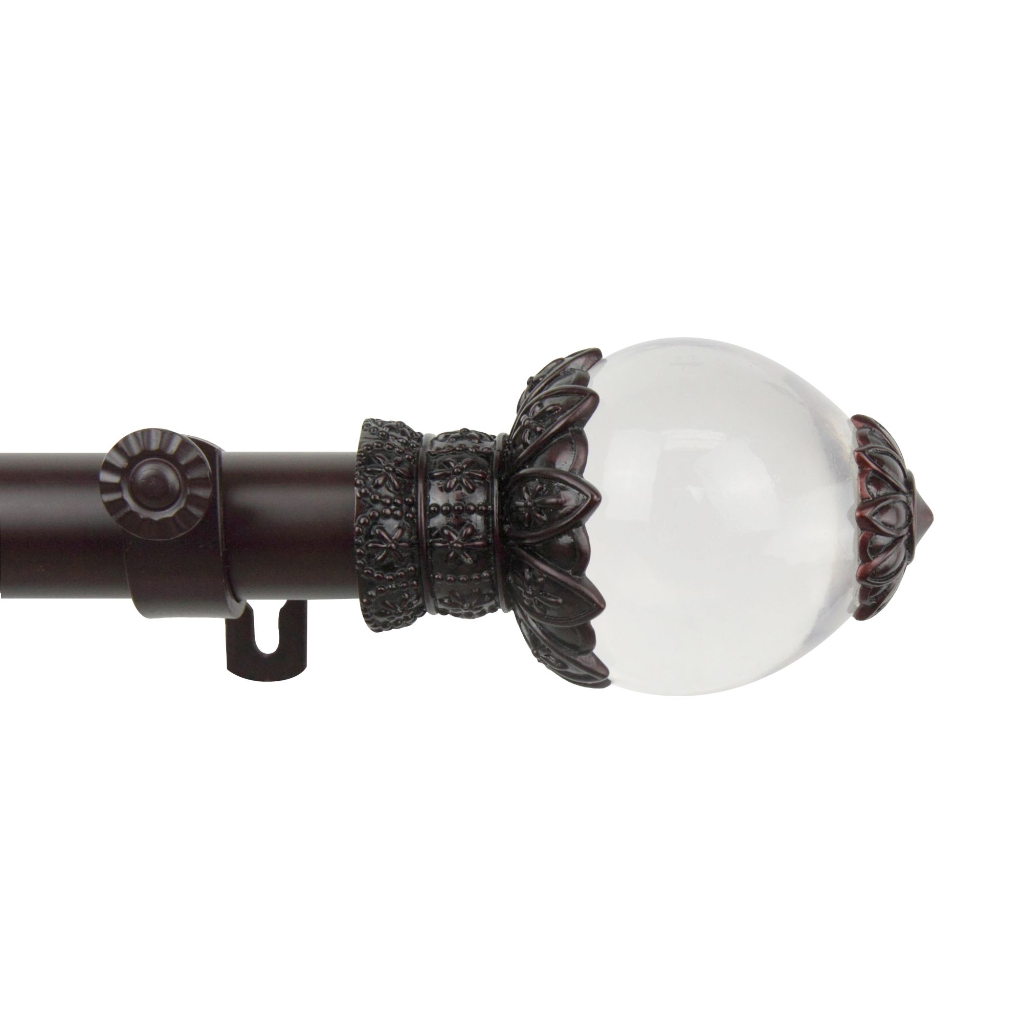 Contemporary Home Living 120"- 170" Brown and Clear Adjustable Single Curtain Rod with Flower Finials