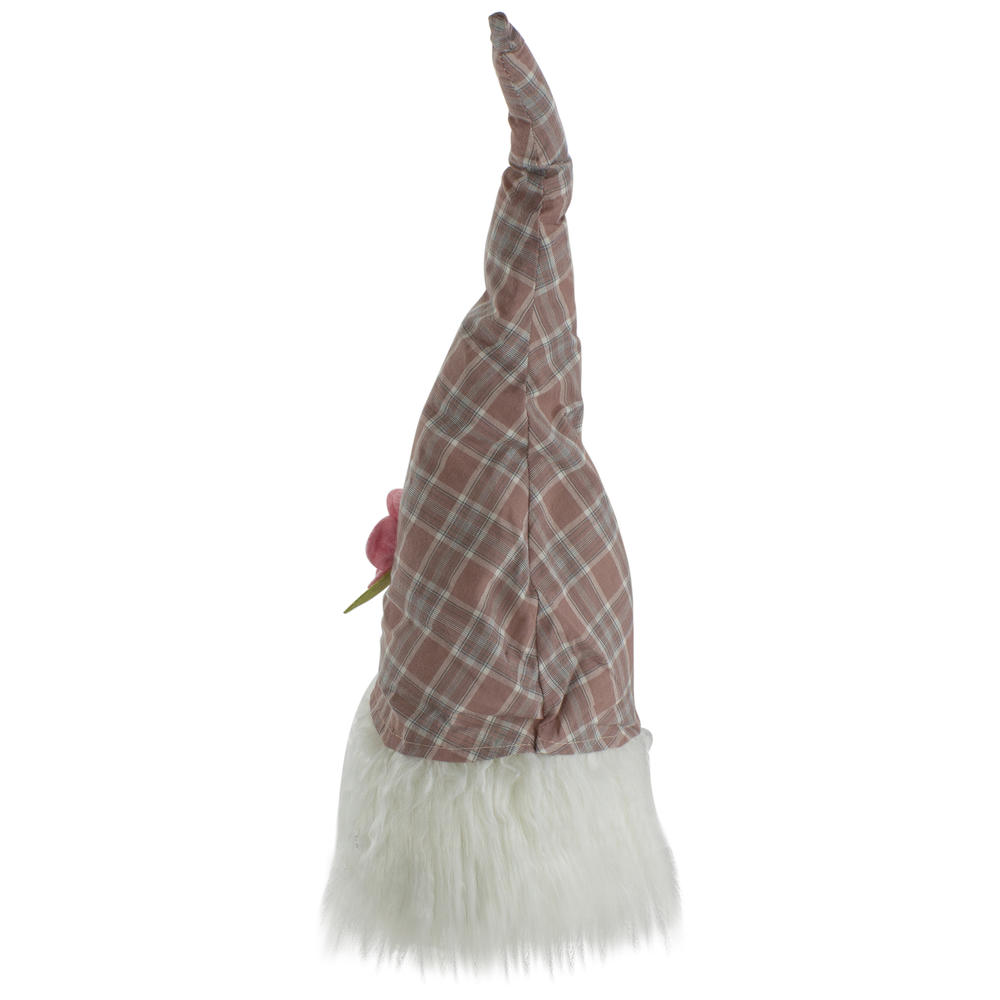 Northlight 20" Pink and White Plaid Spring Gnome Head Table Top Decor
