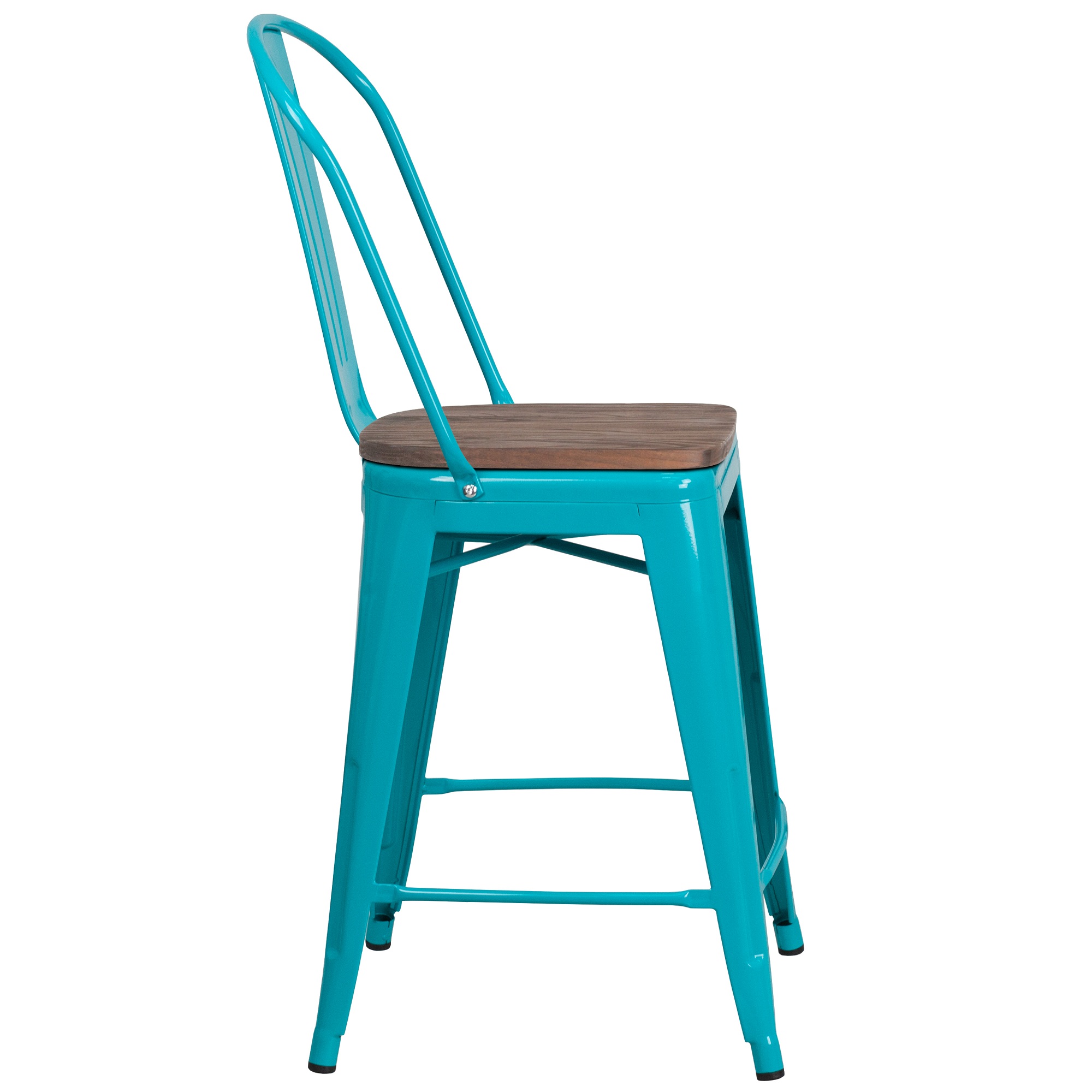 Flash Furniture 24" Teal Blue Counter Height Stool with Back and Wood Seat