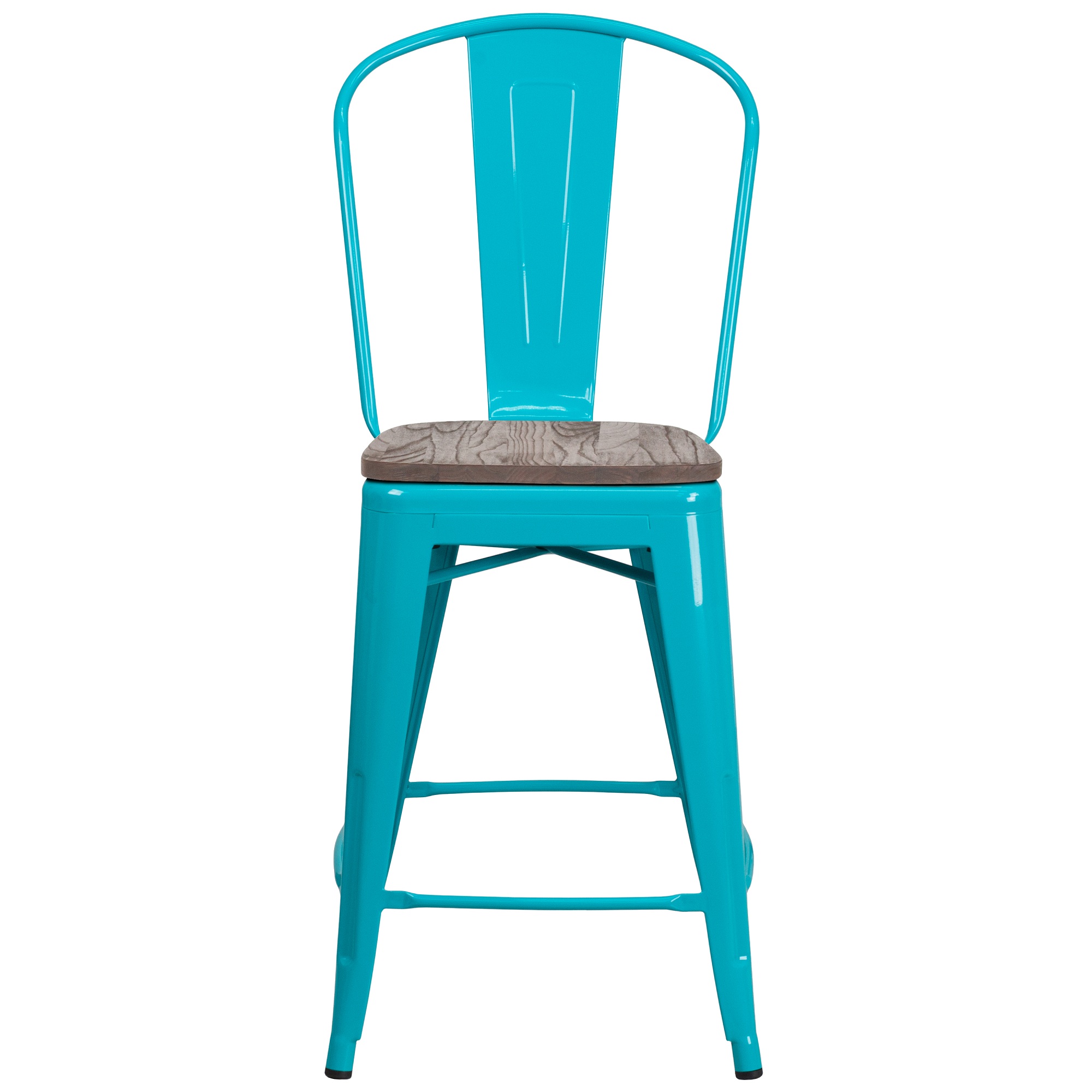 Flash Furniture 24" Teal Blue Counter Height Stool with Back and Wood Seat