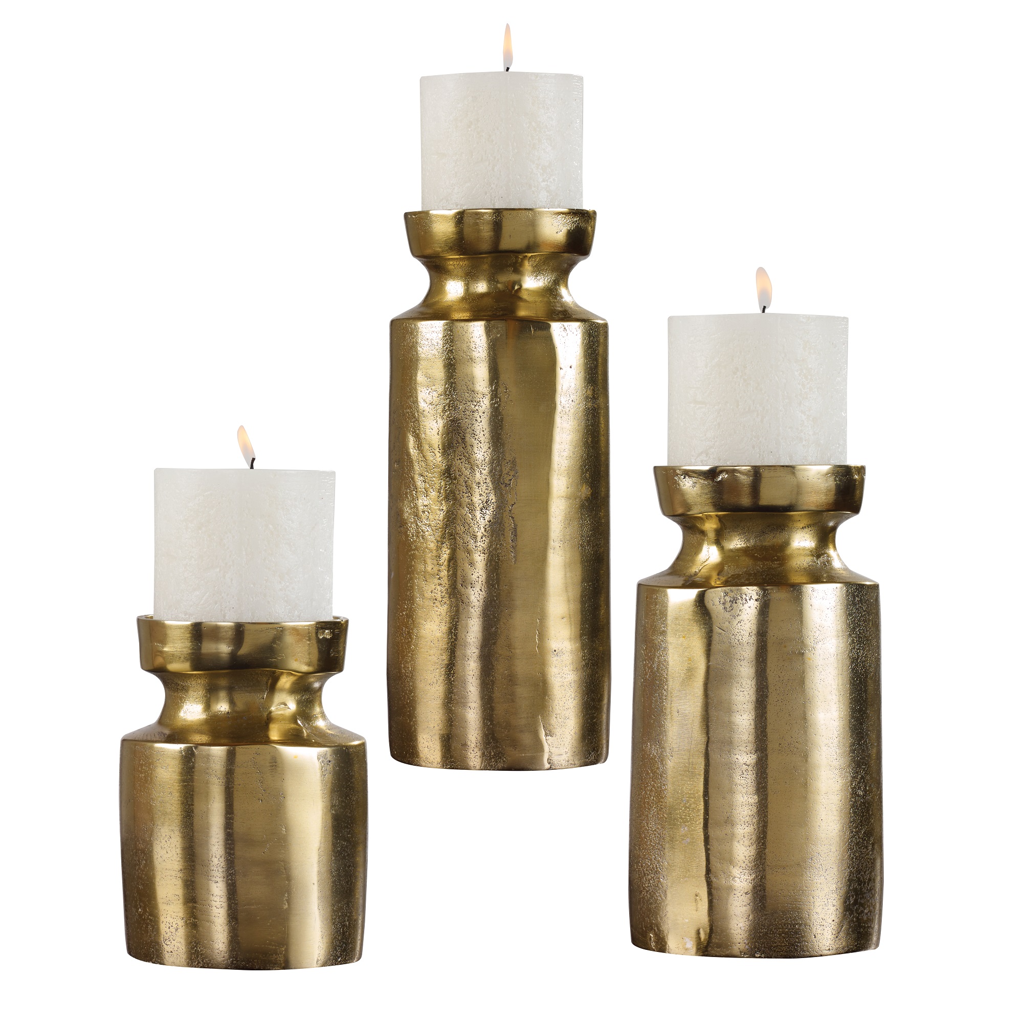 Contemporary Home Living 13” Amina Antique Brass Graduating Size Candleholders Set of 3